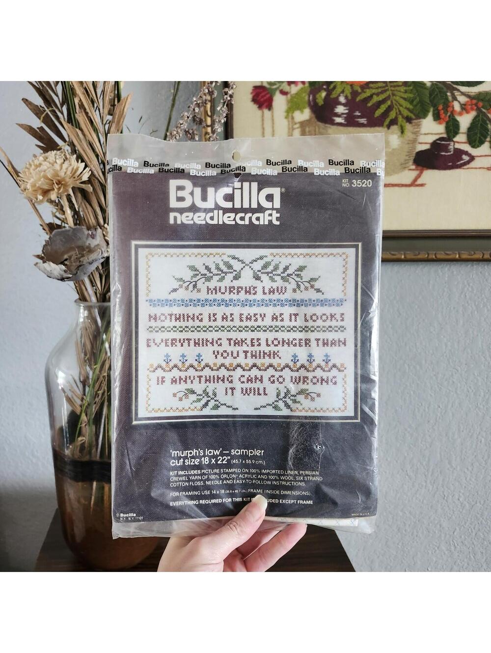 Bucilla Murphy's law Sampler Kit 3520 Cross Stitch 18 x 22 Vintage Needlecraft
